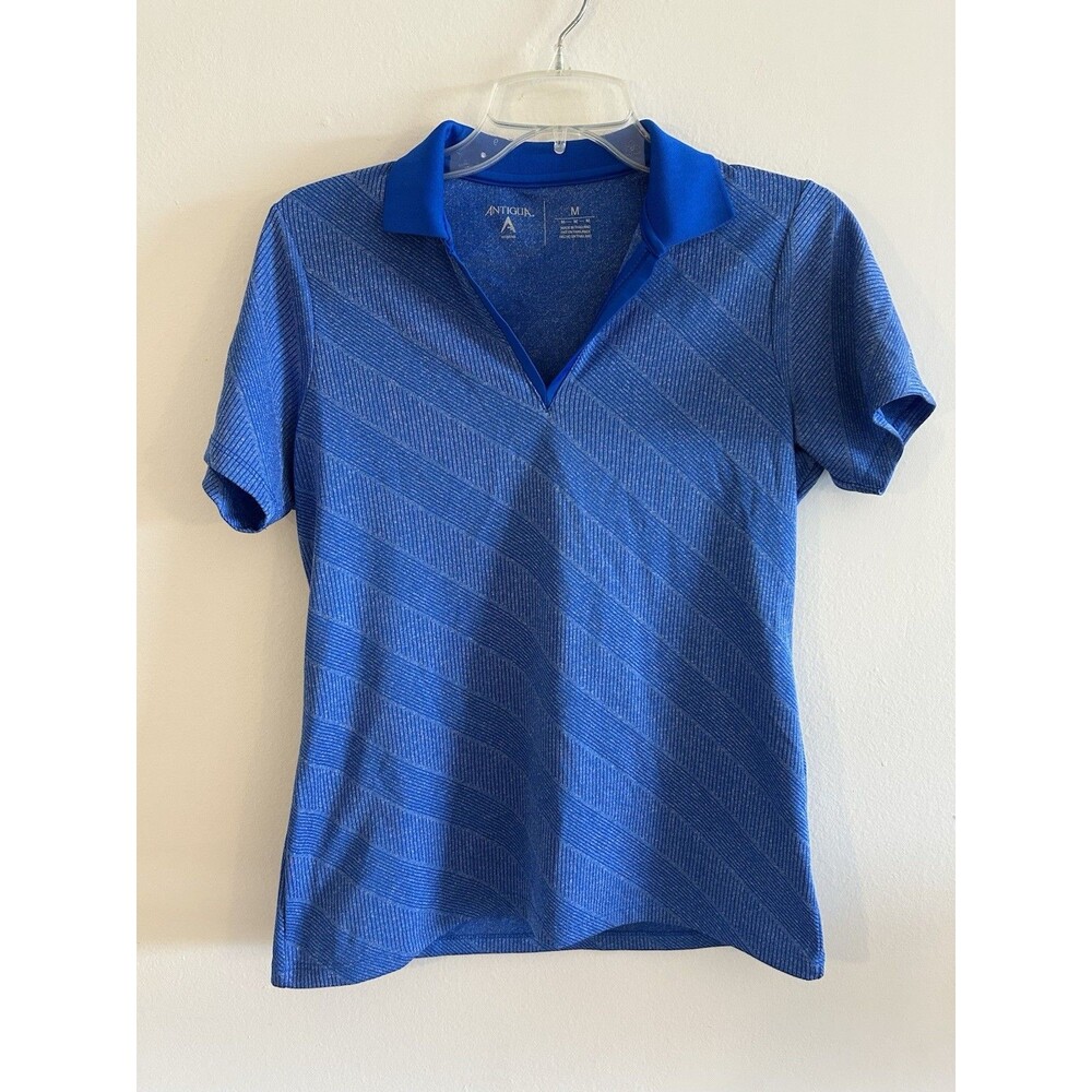 Antigua Women’s Mulberry Jacquard Stripe V-Neck Golf Tennis Polo Sz Medium